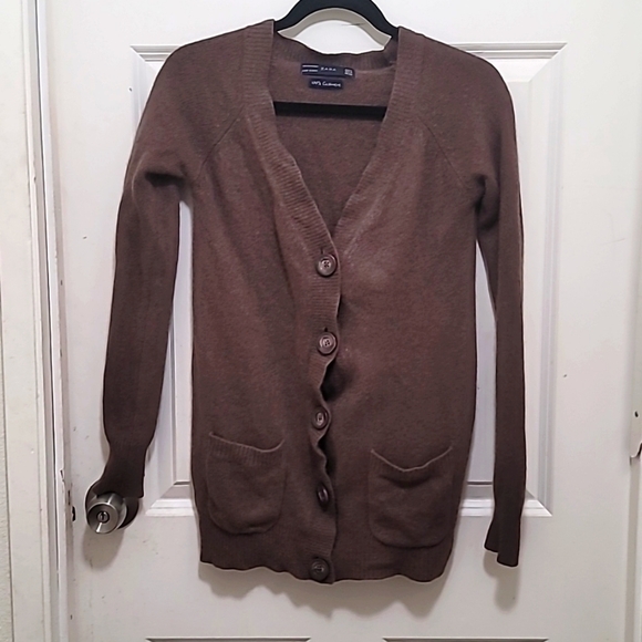 ZARA 100%CASHMERE CARDIGAN BUTTON DOWN V NECK IN BROWN SIZE MEDIUM - Picture 2 of 7